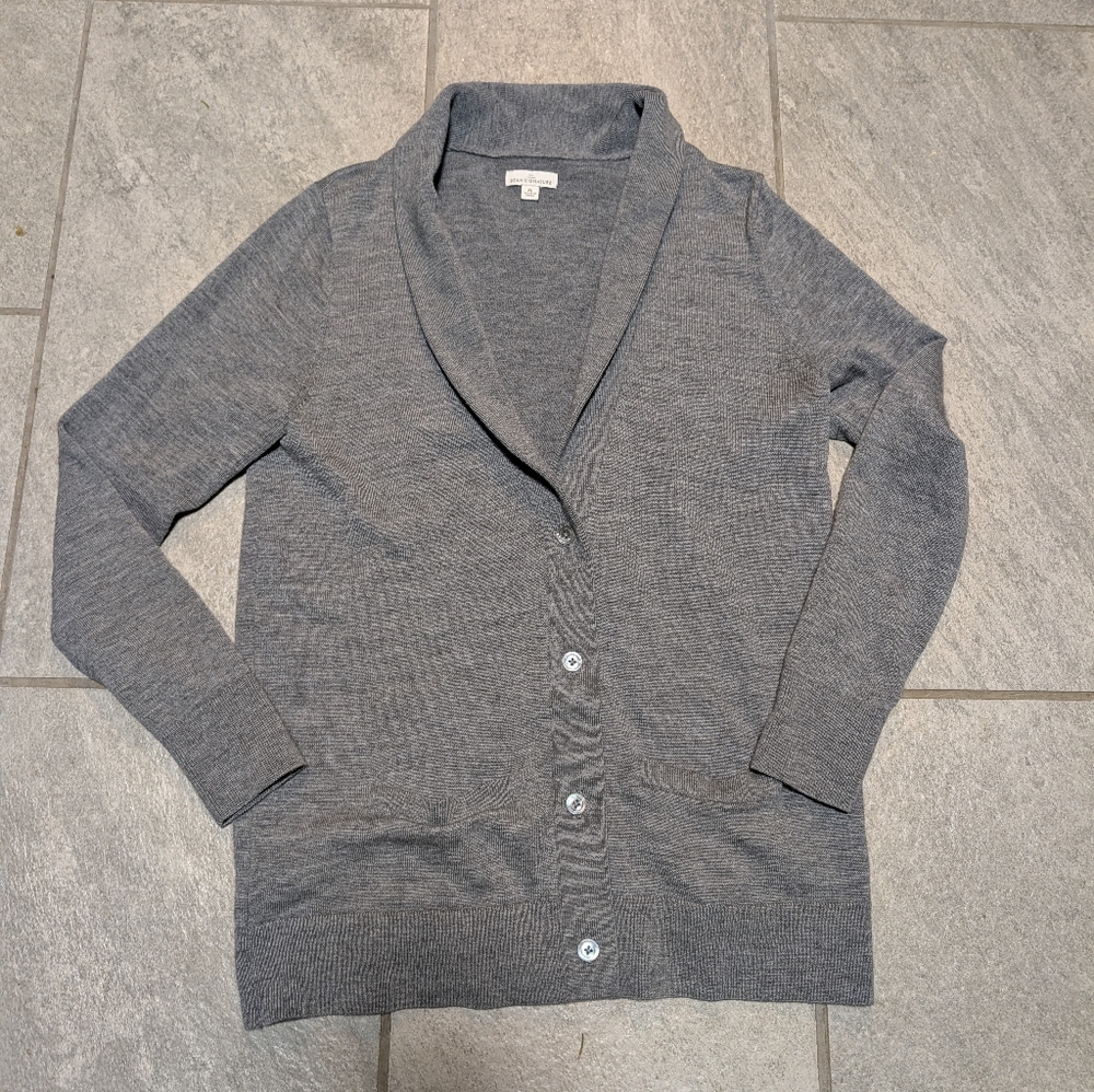 LLBean Signature Merino Wool Gray Shawl Collar Cardigan